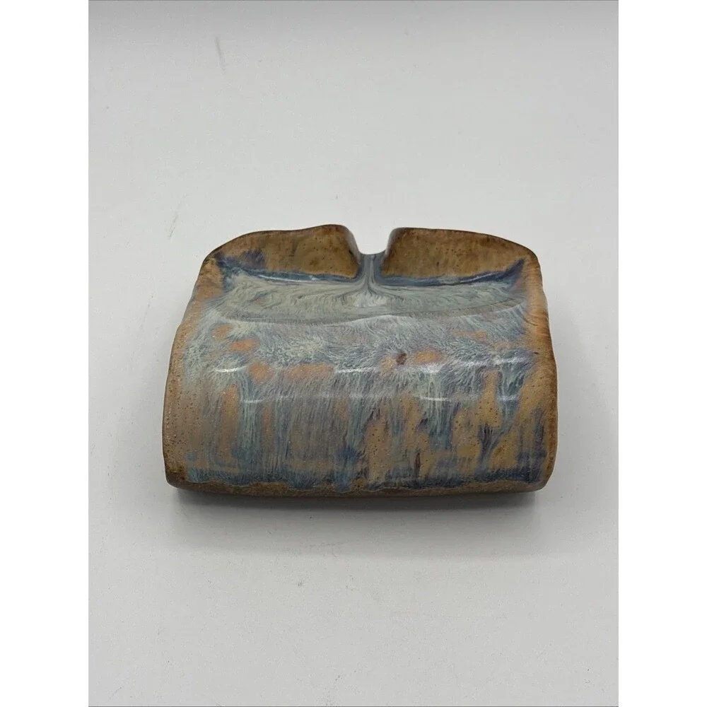 Stoneware Ceramic Sponge Holder & Soap Dish with Drip Spout - Reactive Glaze